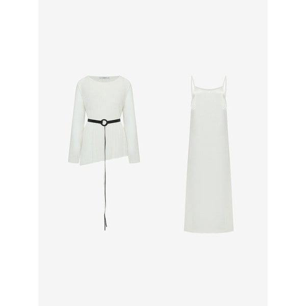 크로쉐 뒷 트임 긴팔 니트 + 나시 원피스 벨트 SET (VMOAD1557)