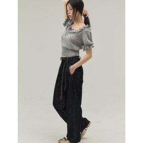 Ruffle Trim Ballet Mood Knit Top_Gray