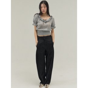 Ruffle Trim Ballet Mood Knit Top_Gray