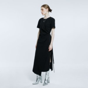 뮤제 VICTORIA Draped Layered Wrap Detail Dress_Black