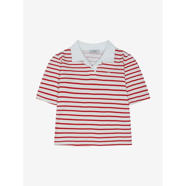 스트라이프 자수 셔링 카라 티셔츠 (VMIBD2845)