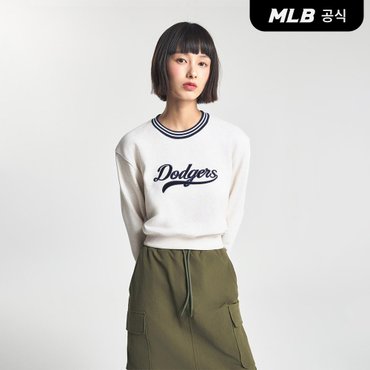 MLB [코리아공식] 여성 바시티 컬시브 크롭 맨투맨 LA (Oatmeal)