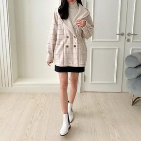 [옷자락] 여자 귀여운 윈도우 체크 자켓 루즈핏 후드 숏 코트