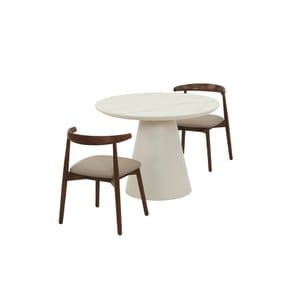보테 세라믹 원형식탁 2인세트 1100 화이트_보테 가죽체어2EA