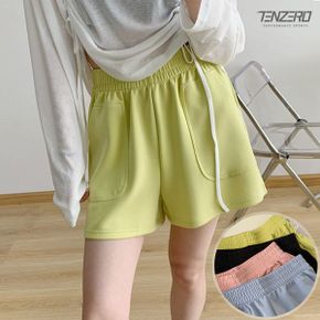여성 여름 면 코튼 트레이닝 포켓포인트 크림 숏팬츠 TEN23 5W3_P341917305