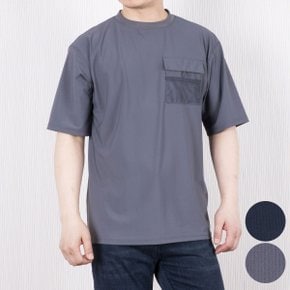 남성 바람창고 아이스 냉감 포켓 반팔티 기능성 스판 라운드 티셔츠 네이비.그레이/95~110 빅사이즈/아이스