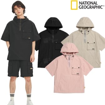 내셔널지오그래픽 [시흥점] N232UFT080 남여공용 가슴포켓 우븐 반팔 HOODY ANORAK