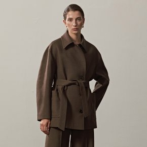 BELTED OVERSIZED HALF COAT JACKET(KHAKI)