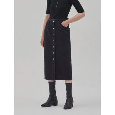 률앤와이 DENIM BUTTON H LINE SKIRT BLACK