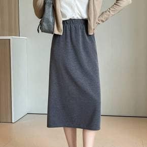 / NS495 여성 데일리 무지 골지 밴딩 미디 스커트