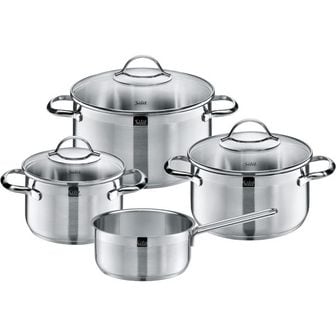  영국 실리트 후라이팬 WMF Pot Set 4Piece Achat Pouring Rim Glass Lid 스테인리스 스틸 Polish