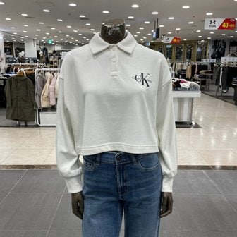 Calvin Klein 여성 모노그램 로고 크롭 카라 스웻셔츠 J224796-YBI