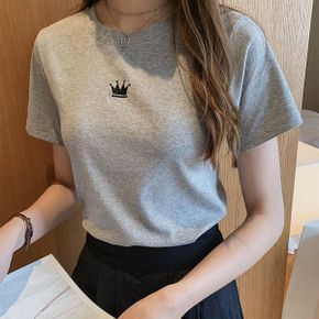 왕관 슬림 라운드넥 반팔 티셔츠 BI A200120_P340365711
