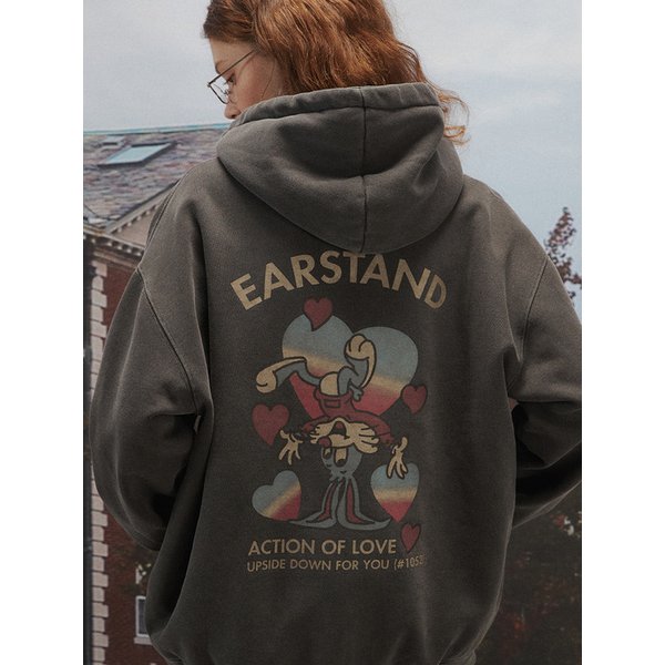 [2-WAY] 이어스탠드 피그먼트 후드 집업 스모크블랙