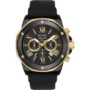 영국 부로바 시계 Bulova Marine Star 크로노그래프 Mens 스테인리스 스틸 with 블랙 Silicone