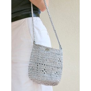 No.214 / Lily Metallic Crochet Bucket Bag _ Silver