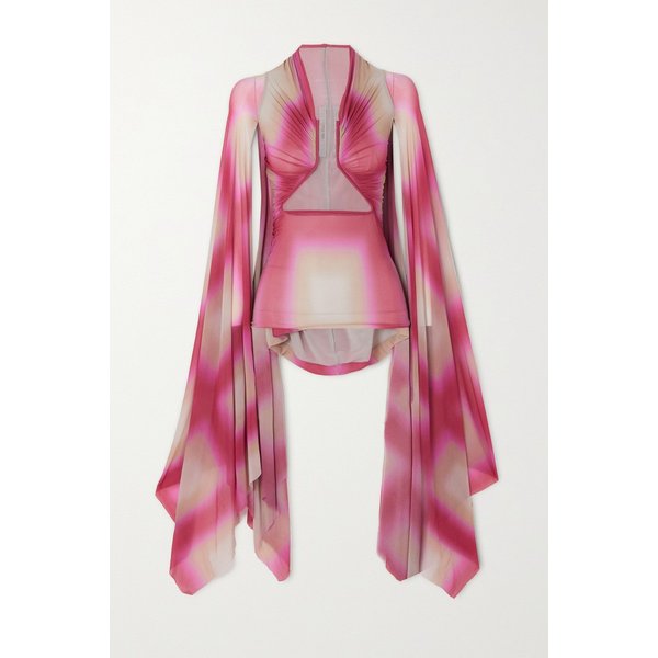 프린트 컷아웃 스트레치 메시 탑 푸시아 1647597290278050