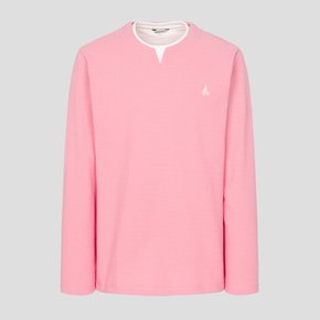 SS24[BC4141C11X] 밀라노 조직 레이어드넥 티셔츠 - 핑크