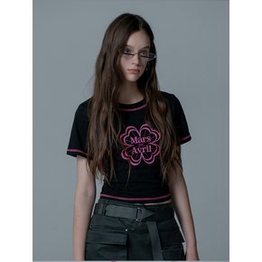 MINI CLOVER STRING CROP TSHIRT_BLACK PINK