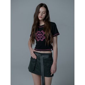 MINI CLOVER STRING CROP TSHIRT_BLACK PINK