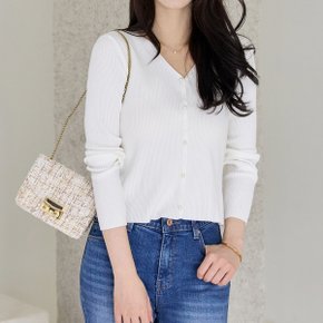 미니 진주버튼 브이넥 골지 가디건_M2509CD607C