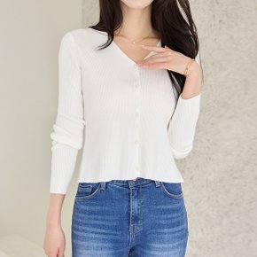 미니 진주버튼 브이넥 골지 가디건_M2509CD607C