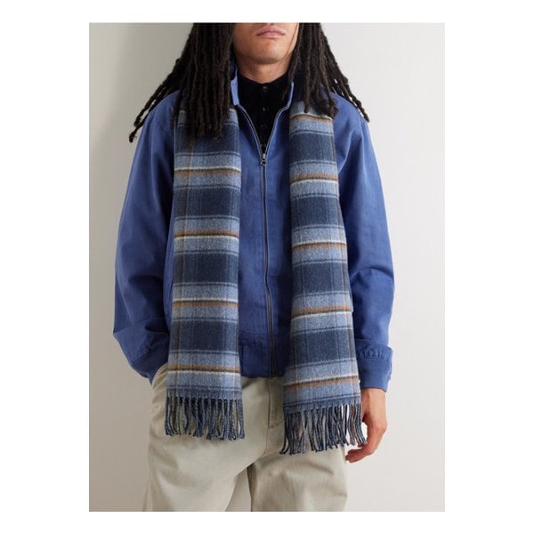 리버서블 로고 자카드 스트라이프 체크 울 스카프 46376663162948263