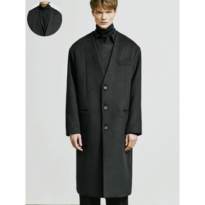 COLLARLESS FRONT COVER COAT BLACK