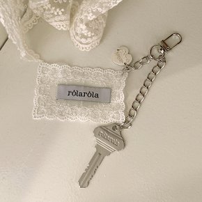 HEART LACE LABEL KEYRING SILVER