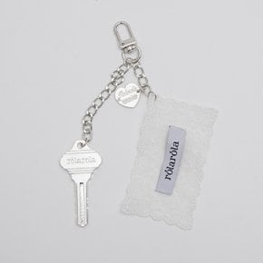 HEART LACE LABEL KEYRING SILVER