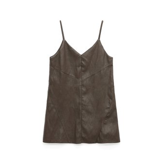 애드호크 시크 무드 페이크 레더 V넥 슬립 원피스 (BROWN) (HBBOPA1)