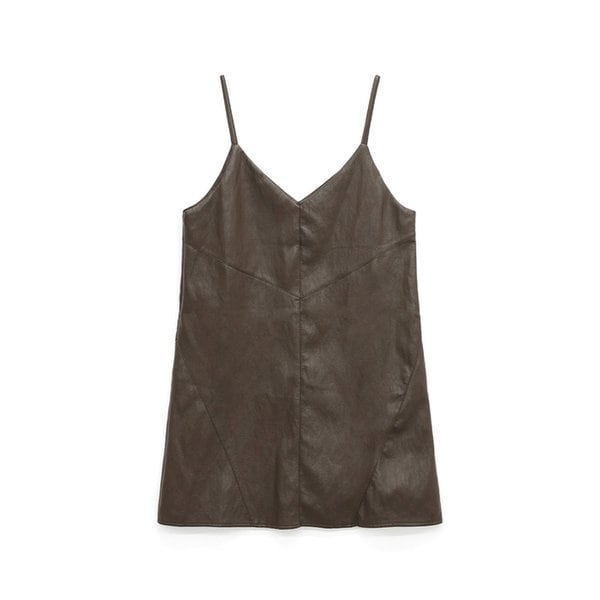 시크 무드 페이크 레더 V넥 슬립 원피스 (BROWN) (HBBOPA1)
