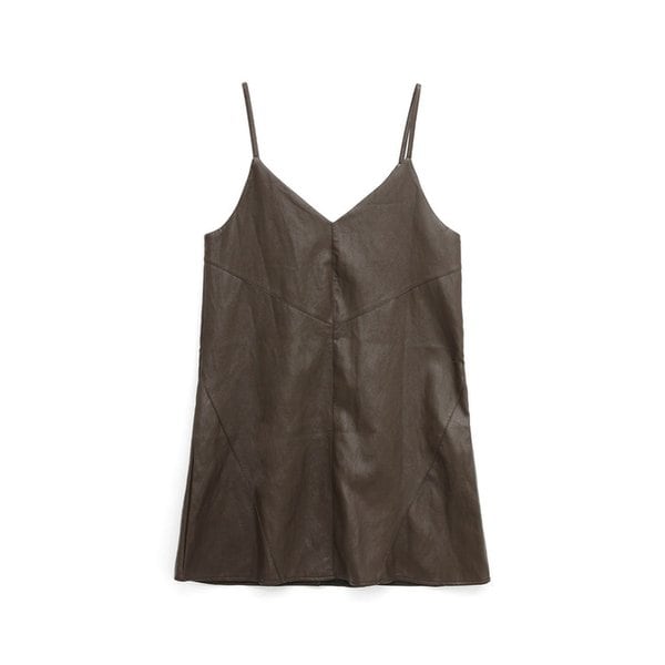 시크 무드 페이크 레더 V넥 슬립 원피스 (BROWN) (HBBOPA1)