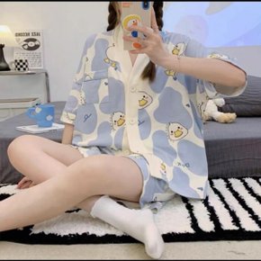 페미닌 캐릭터 루즈핏 반팔 잠옷 세트 잠옷 SD-5142