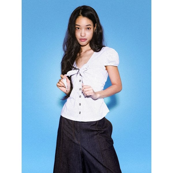 케이디 도트 리본 티셔츠 (White)