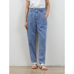 DENIM BANDING TAPERED CROP PANTS BLUE