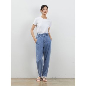 DENIM BANDING TAPERED CROP PANTS BLUE