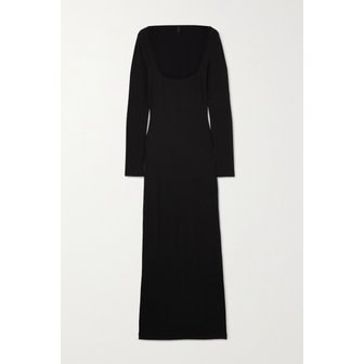 SKIMS 소프트 라운지 골지 스트레치 모달 맥시 드레스 오닉스 블랙