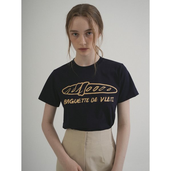 Baguette Art Work Printing T-shirt (Navy)