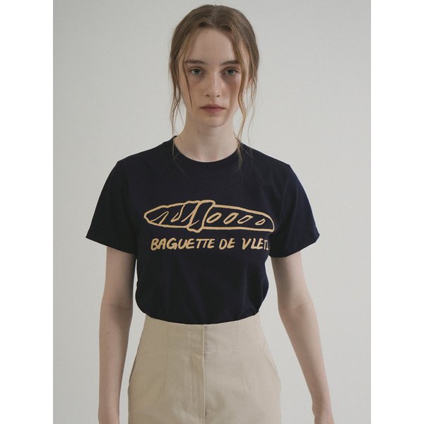 Baguette Art Work Printing T-shirt (Navy)