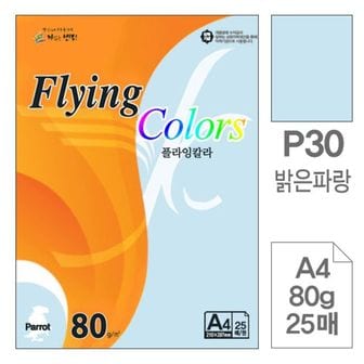 제이큐 플라잉칼라 복사용지 P30밝은파랑색 A480g 25매입10개