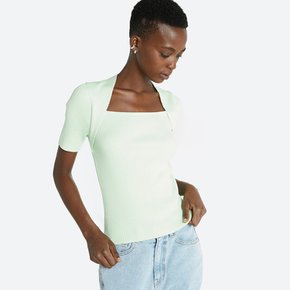 ELLA MODAL SQUARE NECK KNIT TOP LIME