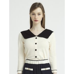 CONTRASTED SAILOR COLLAR TOP - IVORY