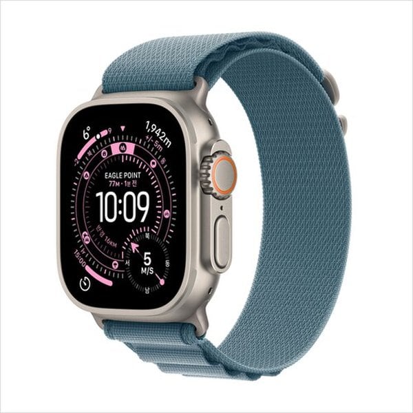 (2차) 애플워치 울트라 3 셀룰러 49mm 내추럴 티타늄, 라이트 블루 알파인 루프(M) MEWM4KH/A
