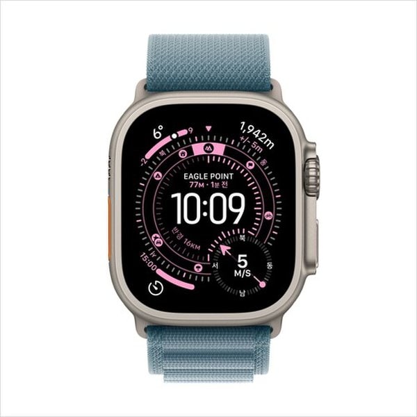 (2차) 애플워치 울트라 3 셀룰러 49mm 내추럴 티타늄, 라이트 블루 알파인 루프(M) MEWM4KH/A