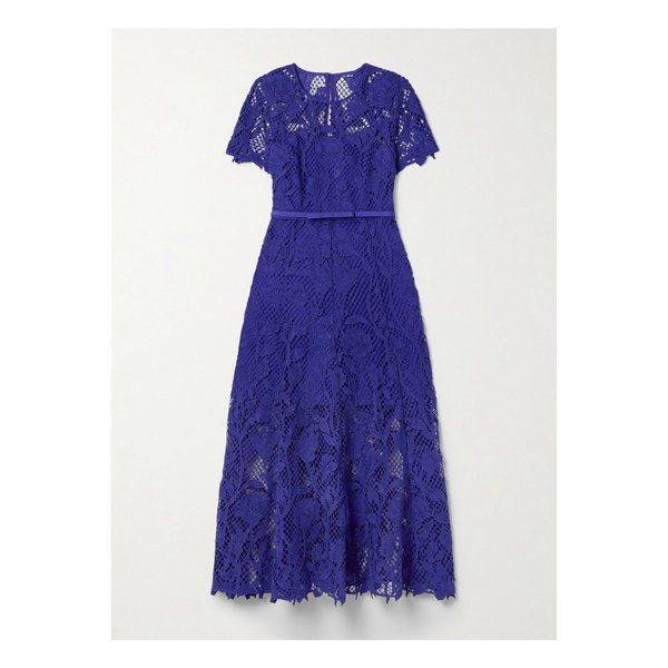 벨트 기퓌르 레이스 미디 드레스 블루 1647597338867367