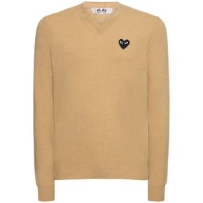 Comme des Garcons 플레이 Play 로고 니트 울 V넥 스웨터 9529757 남성