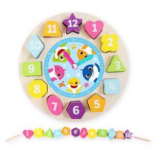 키즈비전 핑크퐁 아기상어 숫자 시계 원목 블럭 퍼즐
