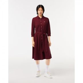 4816004 Lacoste 3/4 Sleeve Cotton Pique Polo Dress - Bordeaux