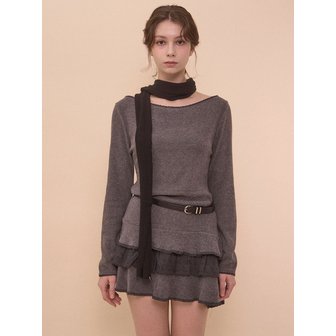 벨리아르 LACE BOAT NECK DRESS-GRAY